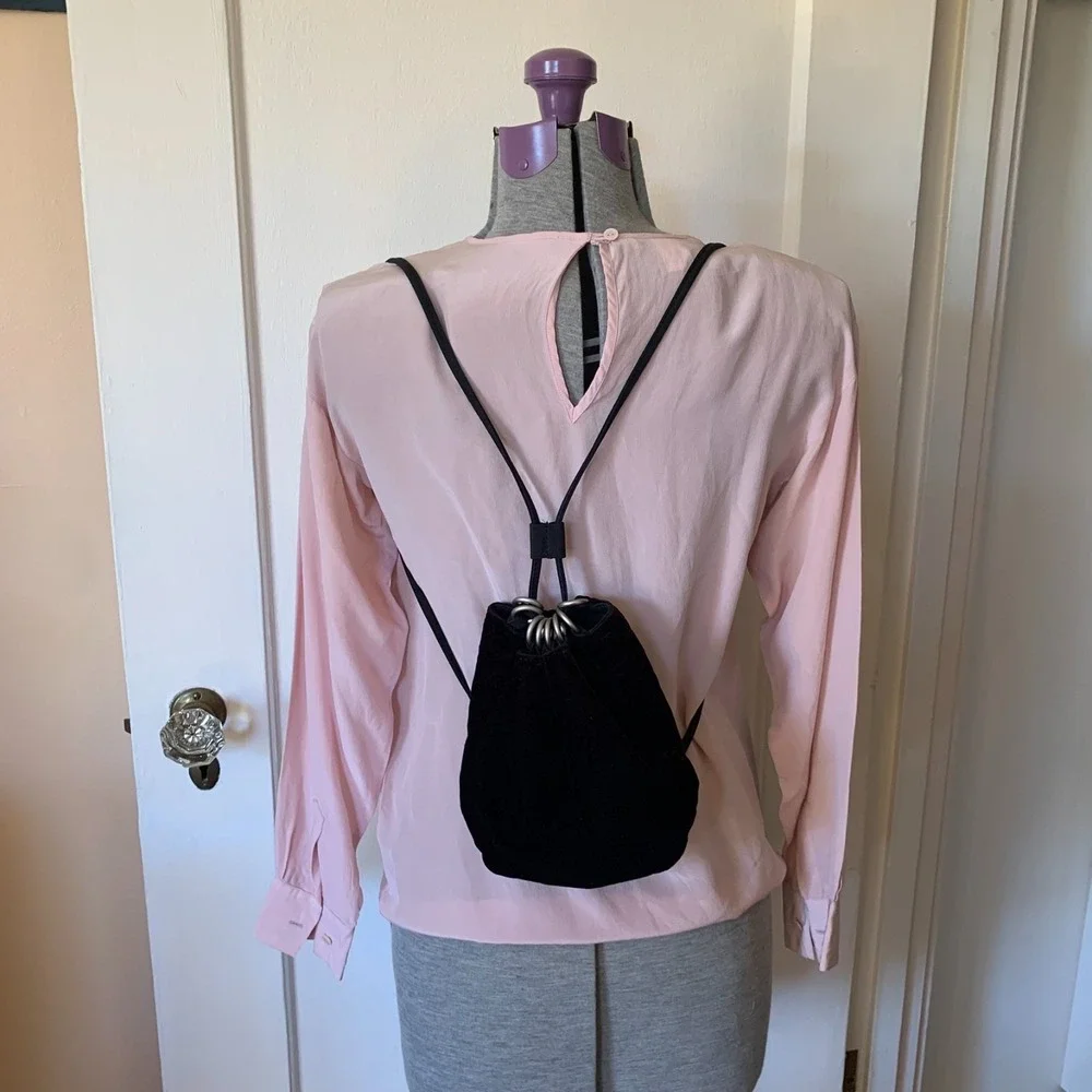 Nine West Velvet Drawstring Mini Backpack Purse‎ Black Whimsigoth Y2K Goth
