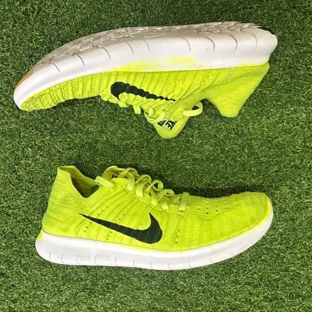 Nike Free RN Flyknit Volt Yellow Black Running Shoes 842546-700 Womens 7
