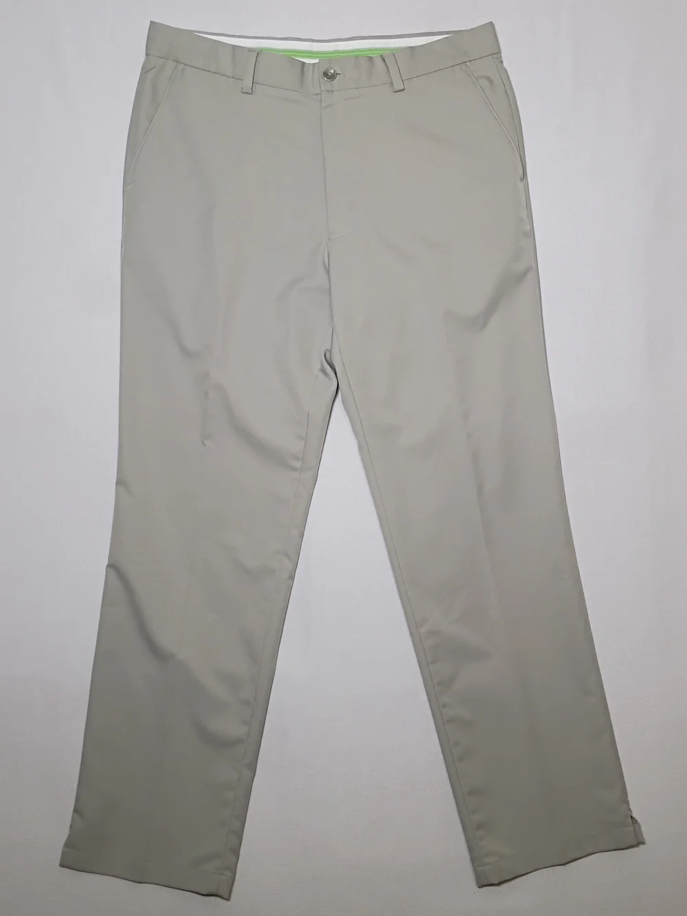 Greg Norman For Tasso Elba Mens Slim Fit Trousers 34X32 Beige Flat Front