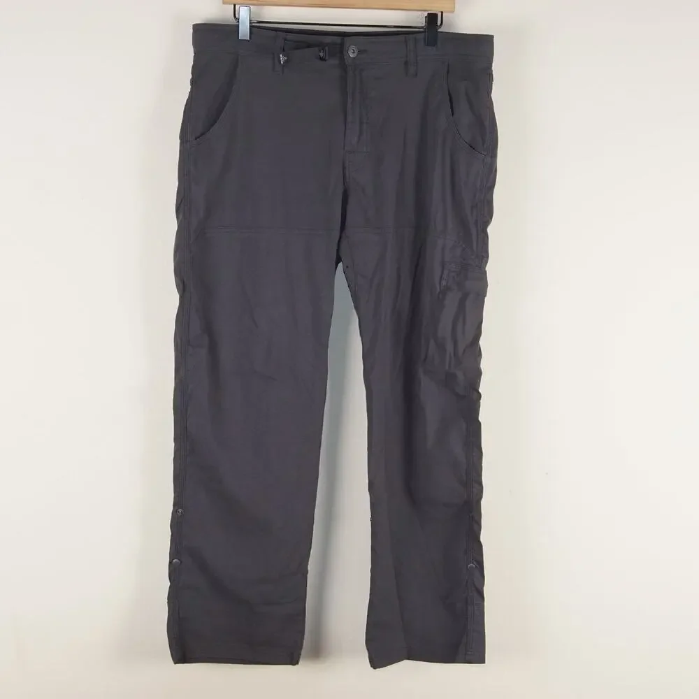 Prana Stretch Zion Gray Roll Up Cargo Pants Mens Sz 35 x 30