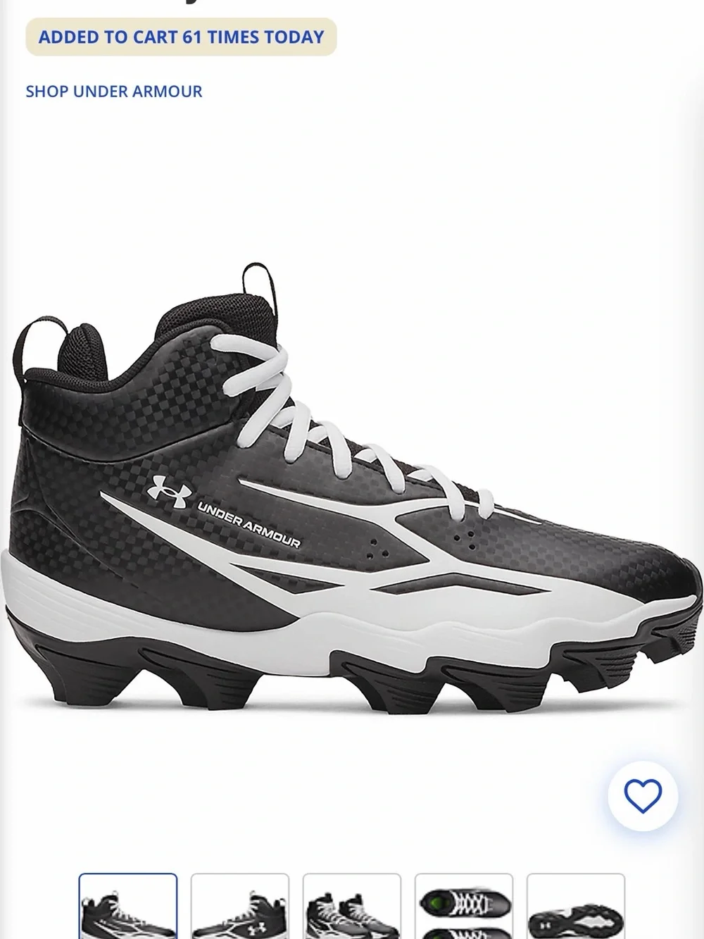 Under Armour kids Black/White football Cleats