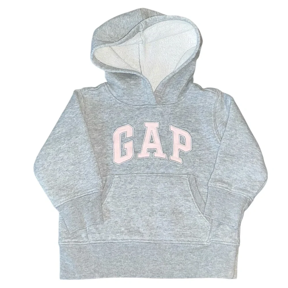 Baby Gap 12-18M Gray Pink Metallic Thread Classic Logo Hoodie Sweatshirt