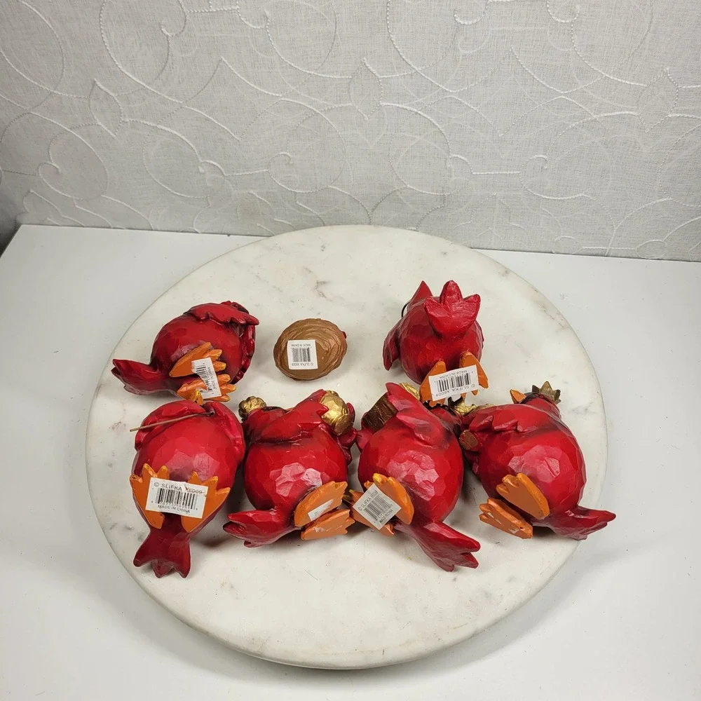 Slifka Cardinal Nativity 7 Pc Set Red Resin Christmas Birds Decor Folk Art