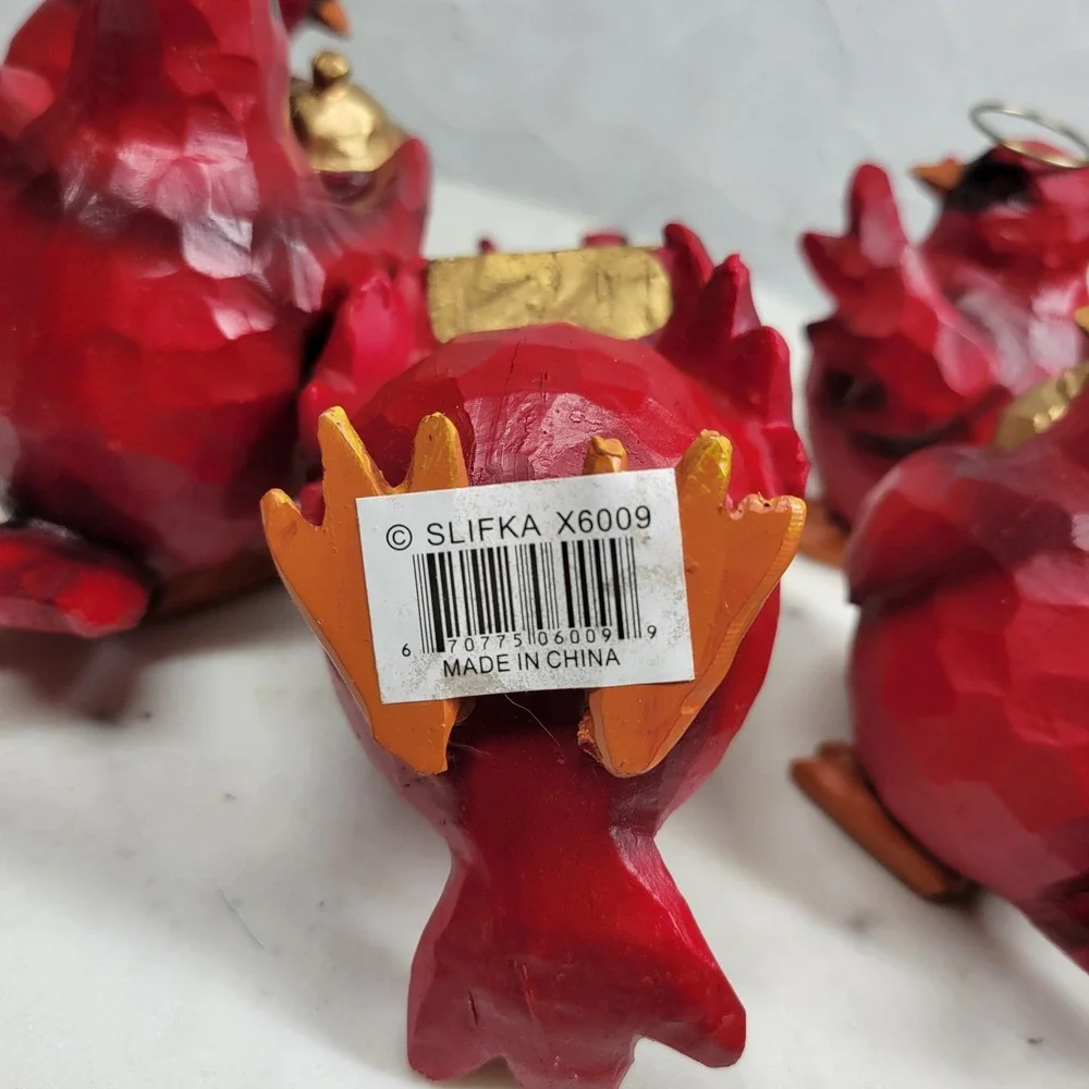Slifka Cardinal Nativity 7 Pc Set Red Resin Christmas Birds Decor Folk Art