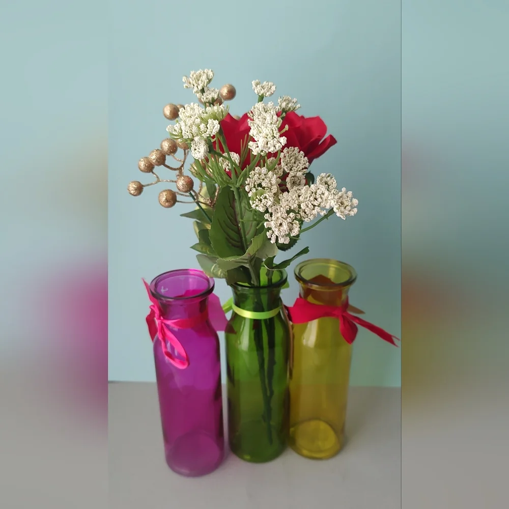 Vase Glass Multicolor 3 Pieces  Ideal For Flowers , Juice, Milk Decorative New