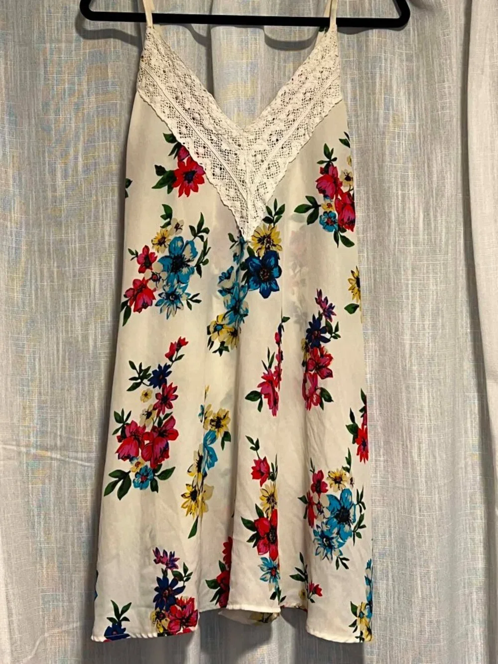 Honeylee Floral Print Slip Lace Trim Jewel Tone Size M