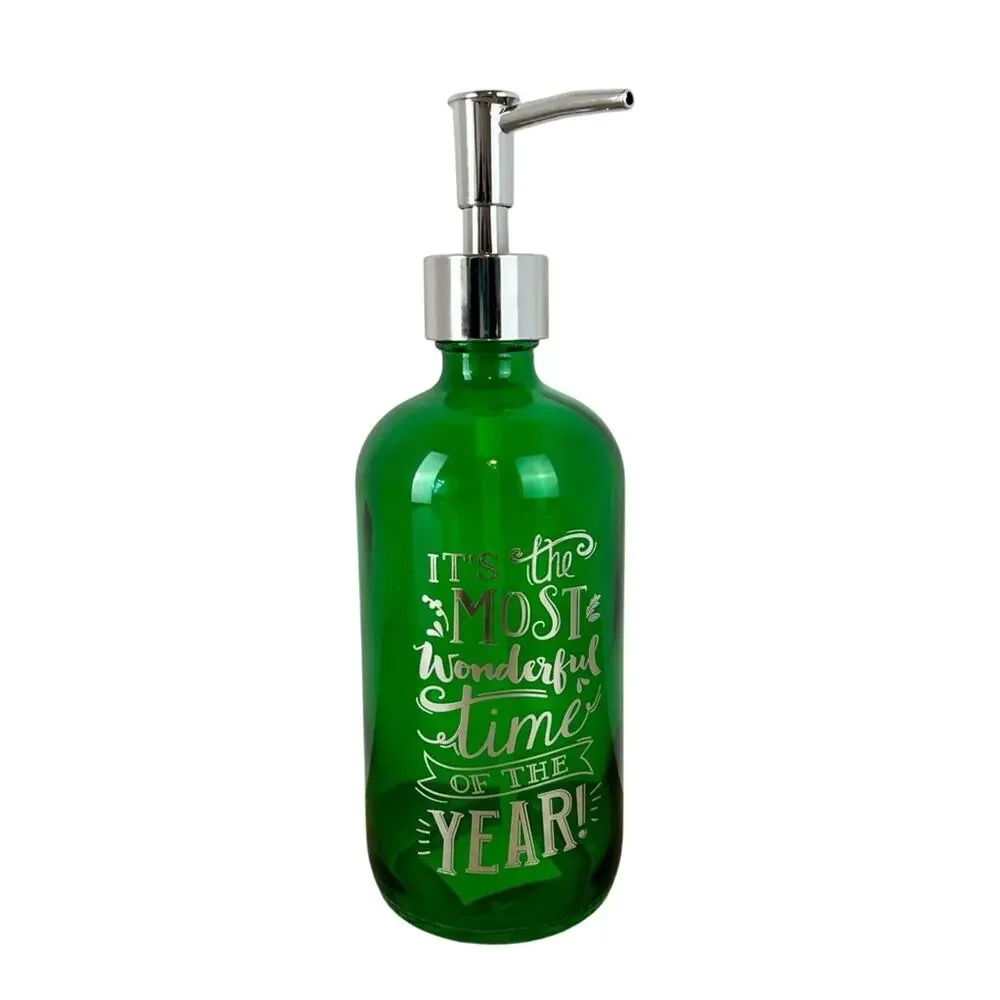 Green Glass Soap Holiday - Wonderful Time of the Year - Soap Dispenser - NWT