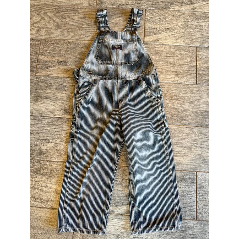 OshKosh B'gosh‎ Overalls Kids 3T Hickory Stripe Denim Carpenter Bibs Vintage