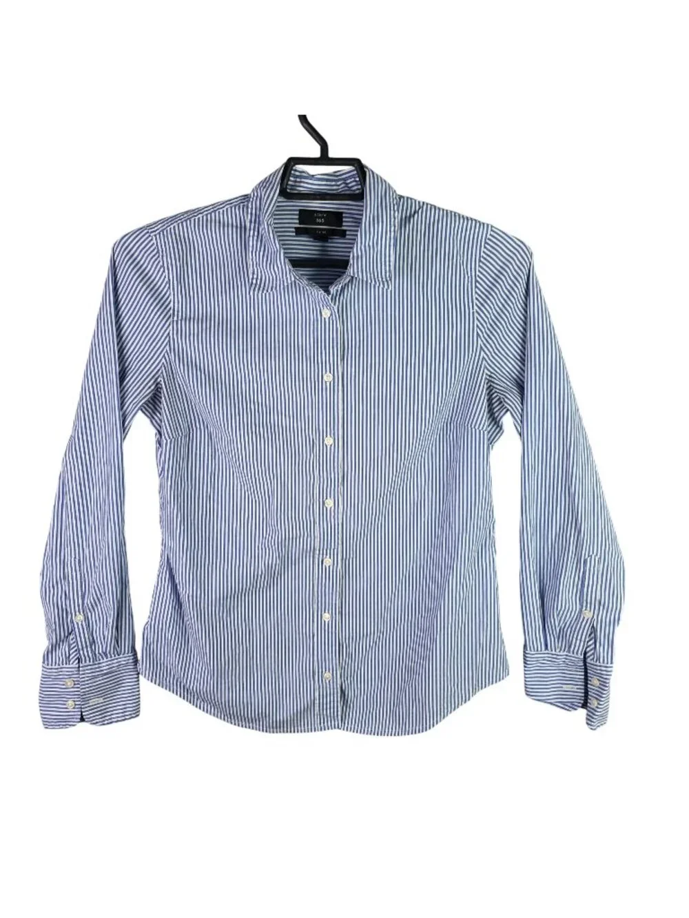 Womens J. Crew Blue & White Striped Slim Fit Button Up Shirt Cotton Blend Size 8