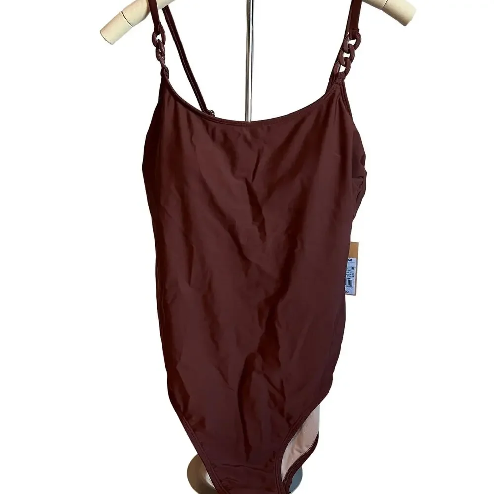 Kona Sol Women's Brown Medium Coverage One Piece Swimsuit - Size Large - NWT