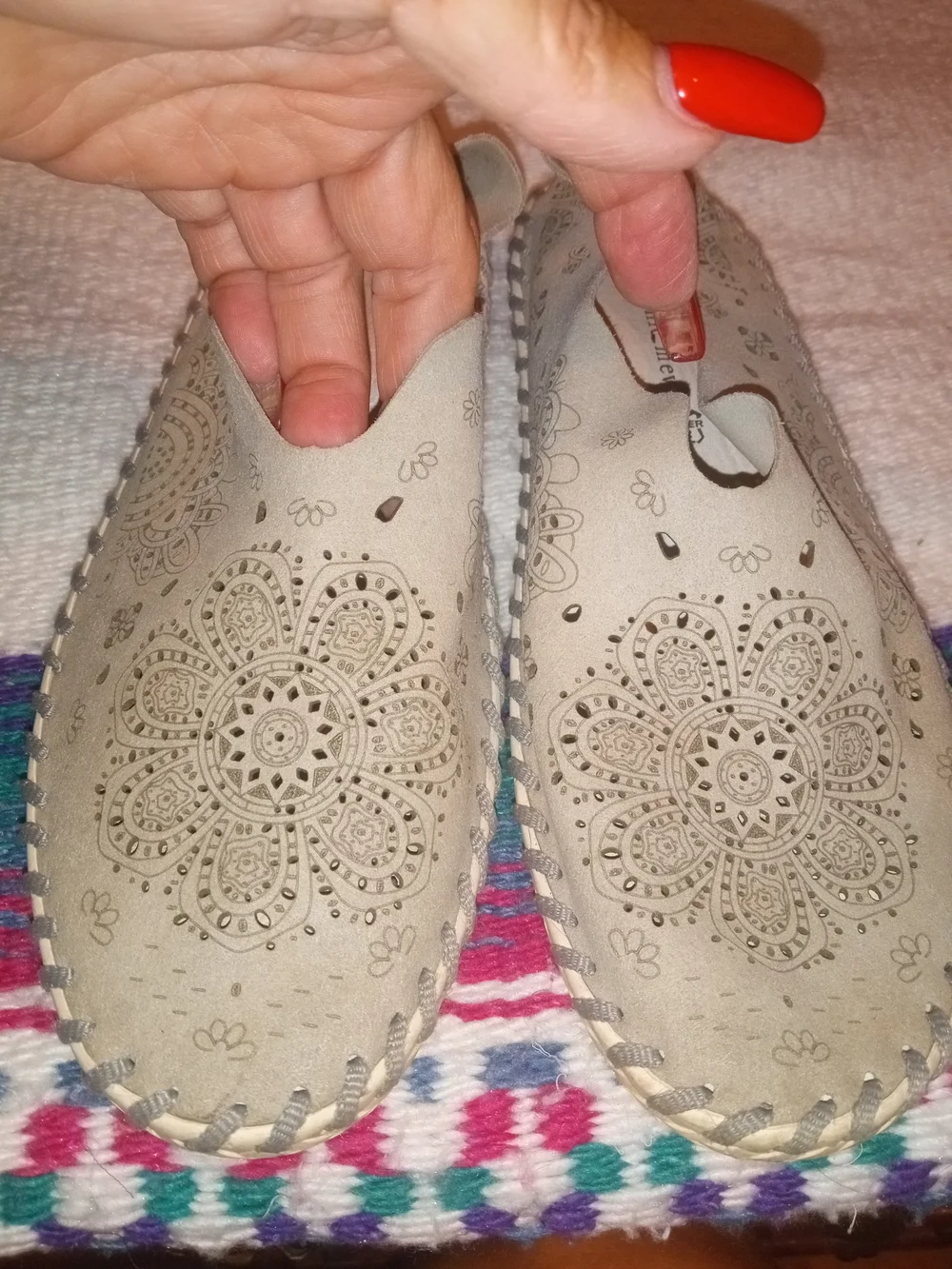 bernie mev. Grey Floral Laser-Cut Slip-On Loafers
