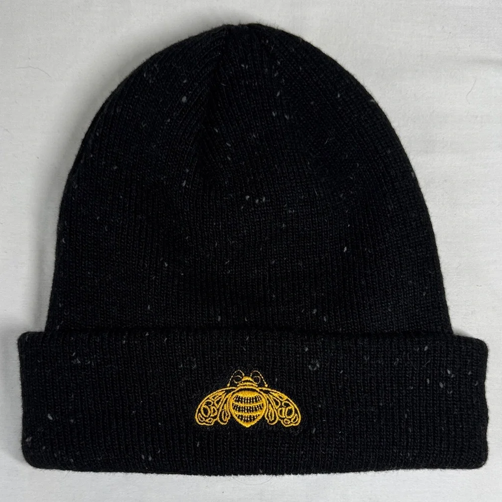 New Era Black Knit Hat with Yellow Bee Design