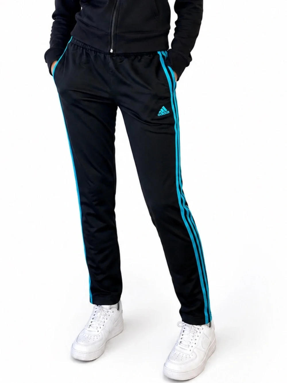 Adidas black & teal track pants girls XL 18/20