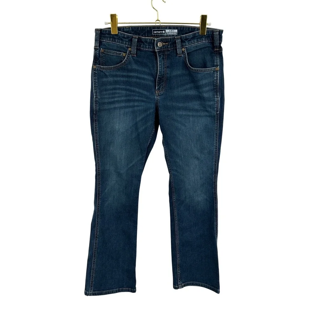 Carhartt Slim Fit Blue Denim Jeans‎ Mens 33x30 Workwear Cotton Blend BD6570-M
