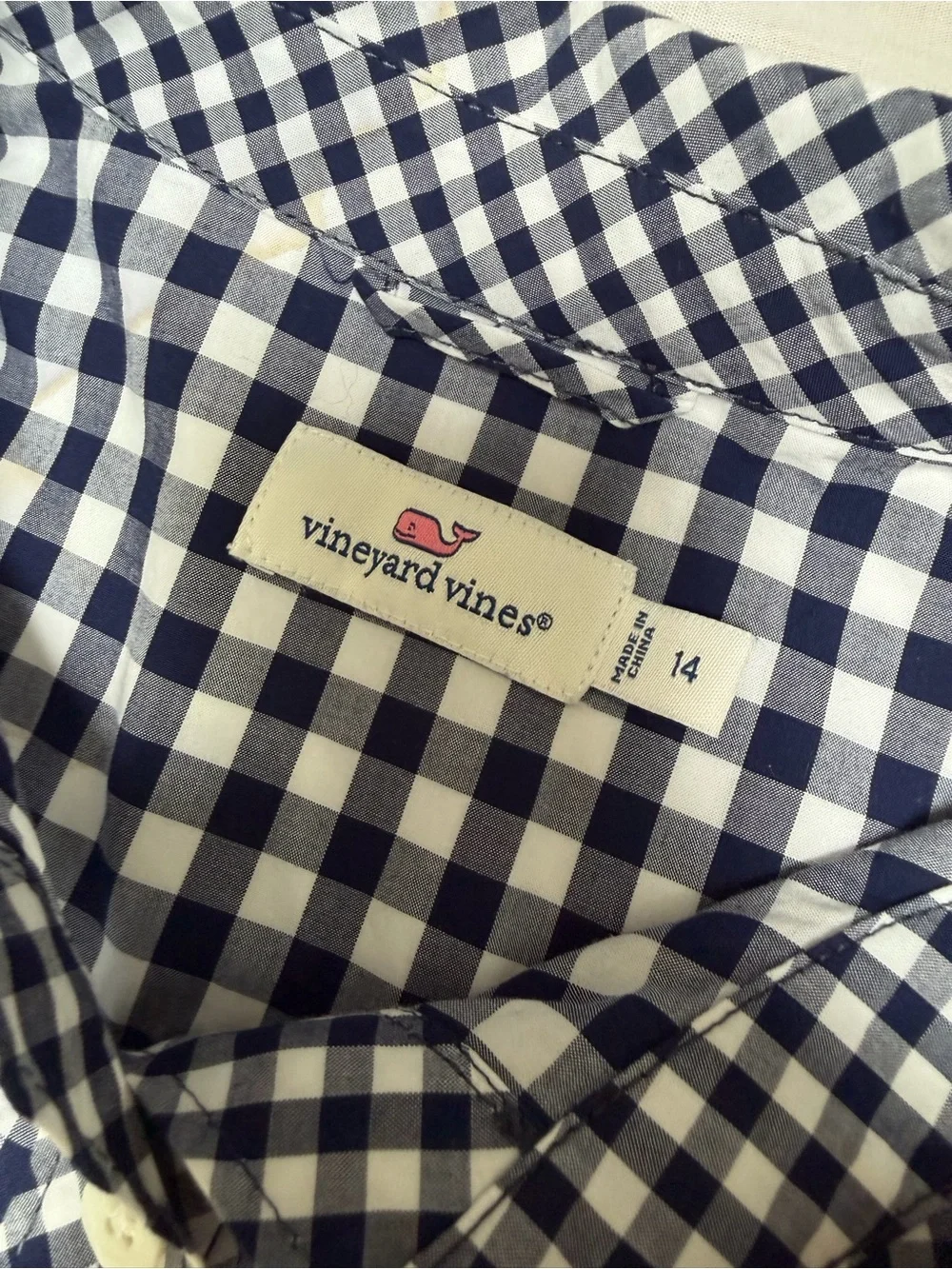 Vineyard Vines Navy Gingham Shirt Dress 14
