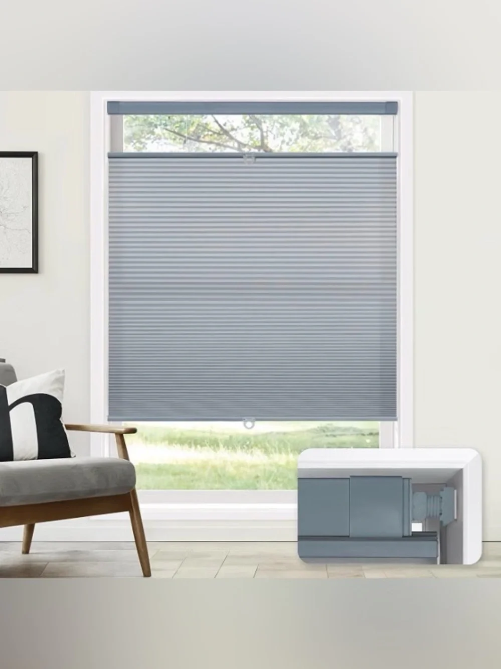 LAZBlinds CellularHoneycomb No Drill Window Curtains Color Gray 32” x 48”