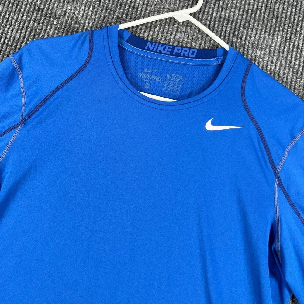 Nike Pro Shirt Mens Medium Blue Long Sleeve Fitted Workout Active Athletic Gym‎
