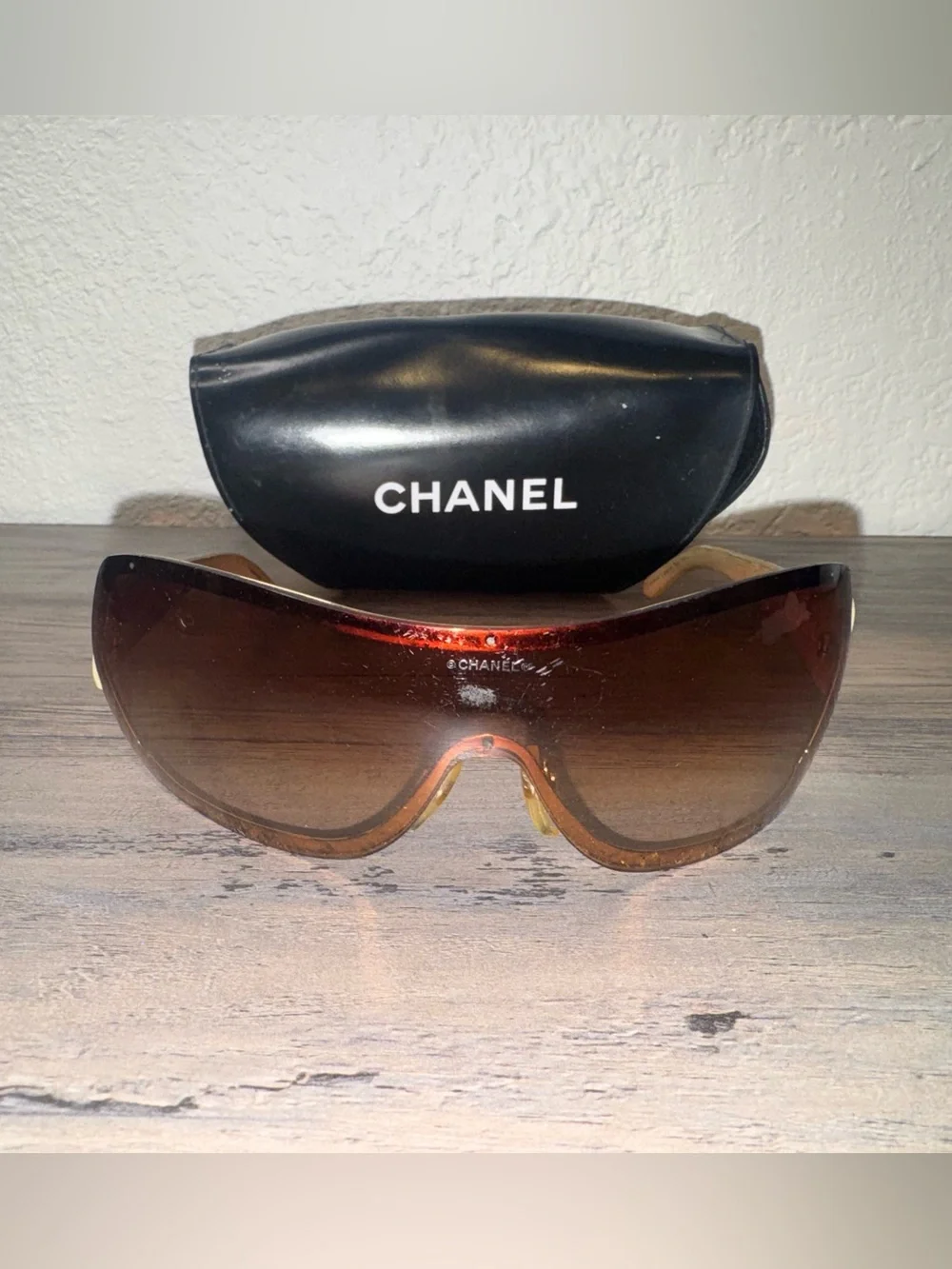 CHANEL Brown Gradient Shield Sunglasses with Black Case