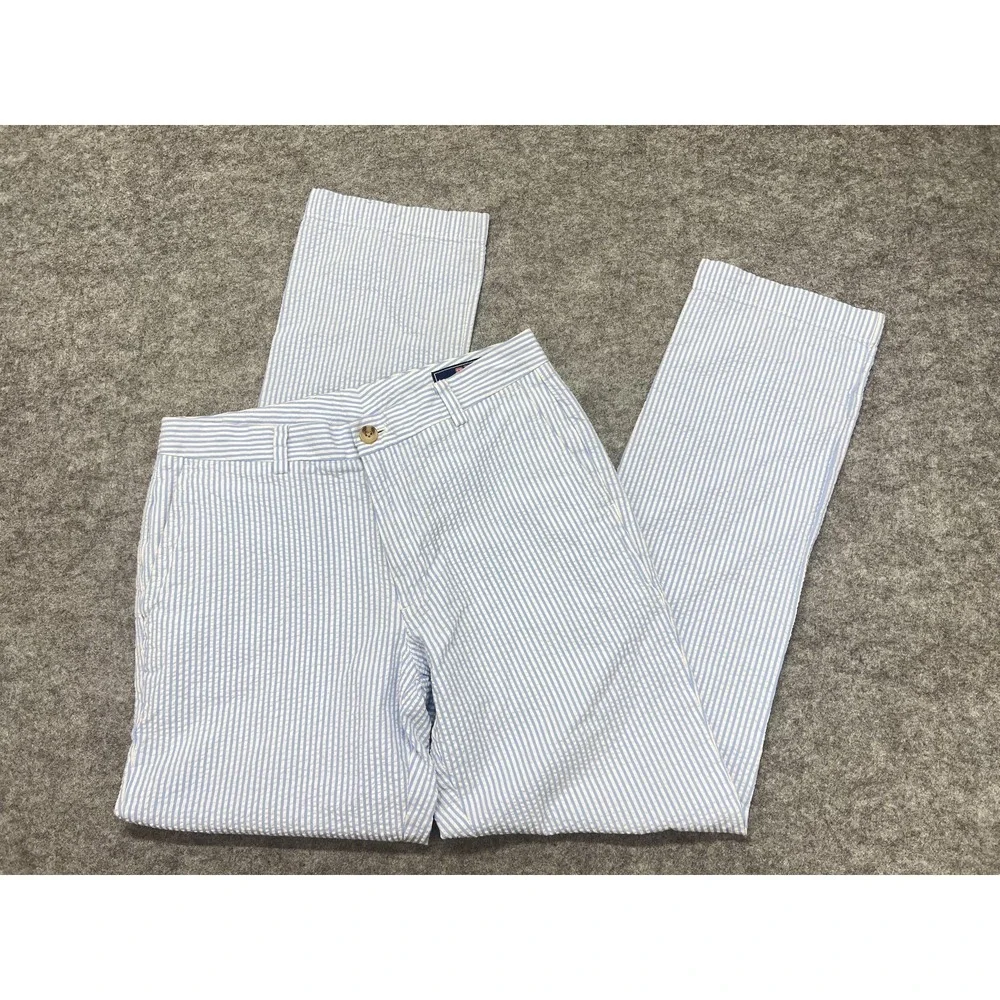 Vineyard Vines Slim Fit Breaker Pants Mens 30x32 Blue Stripe Preppy Seersucker