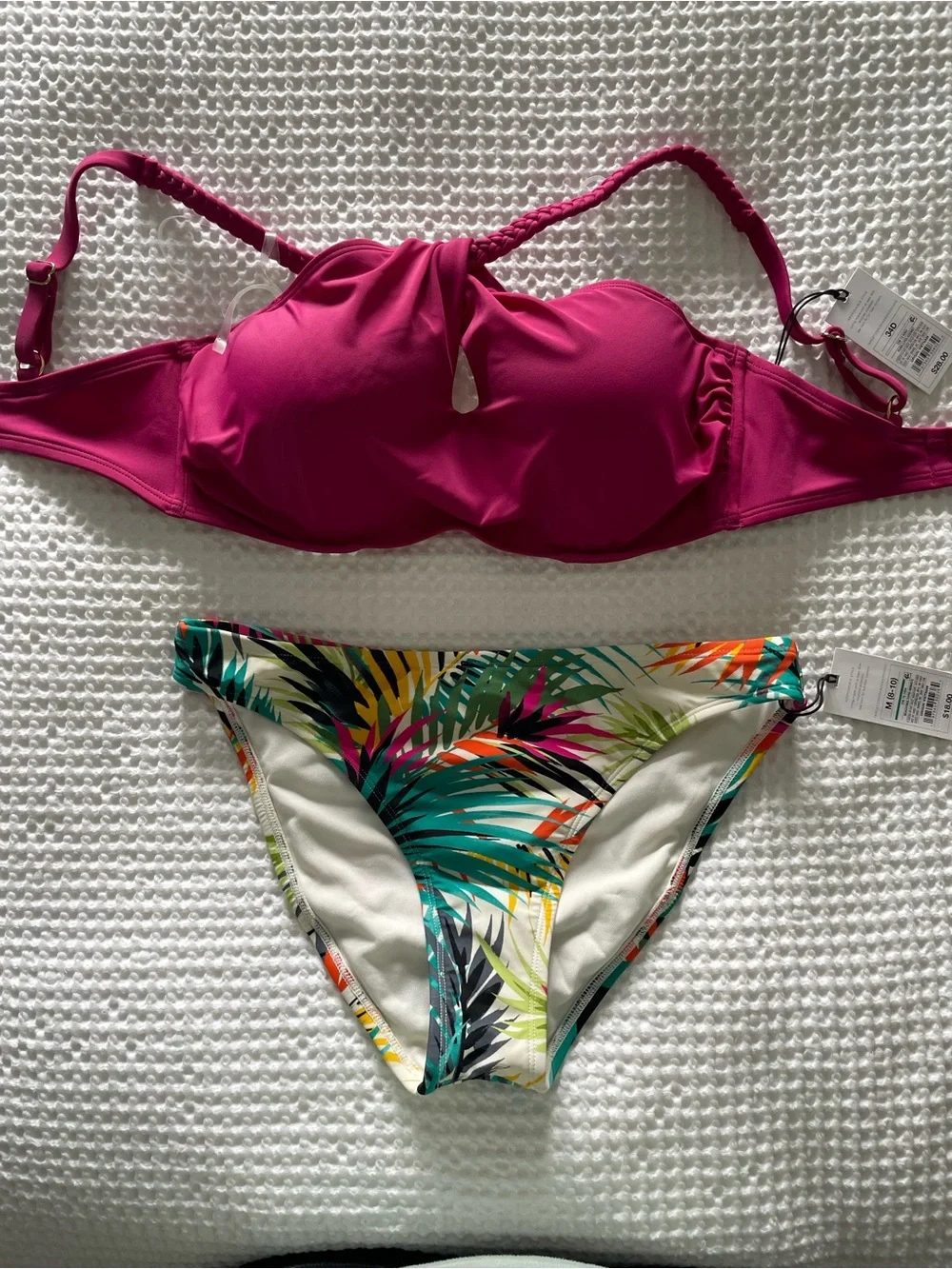 *New* Women’s Fuchsia Bikini Top with Tropical Print Bottom