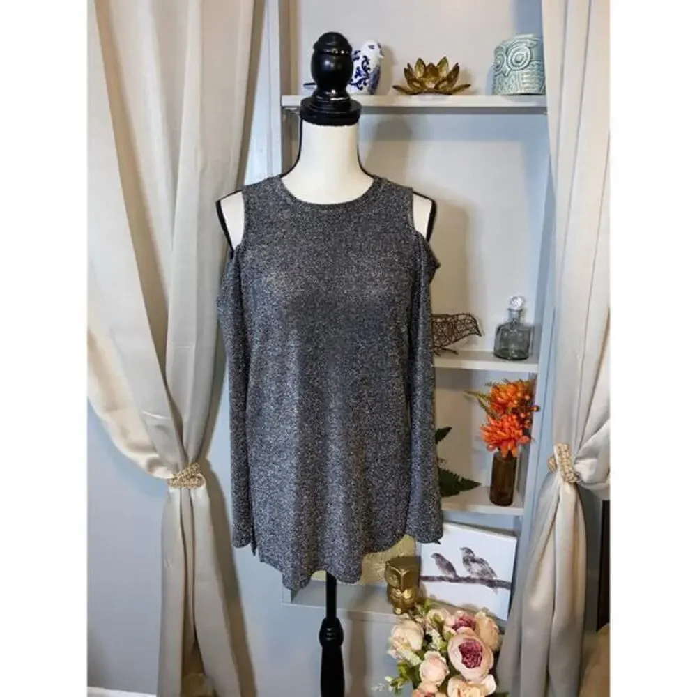 NWT Michael Kors size Medium $98 Black Silver Open Shoulder Blouse with Stretch