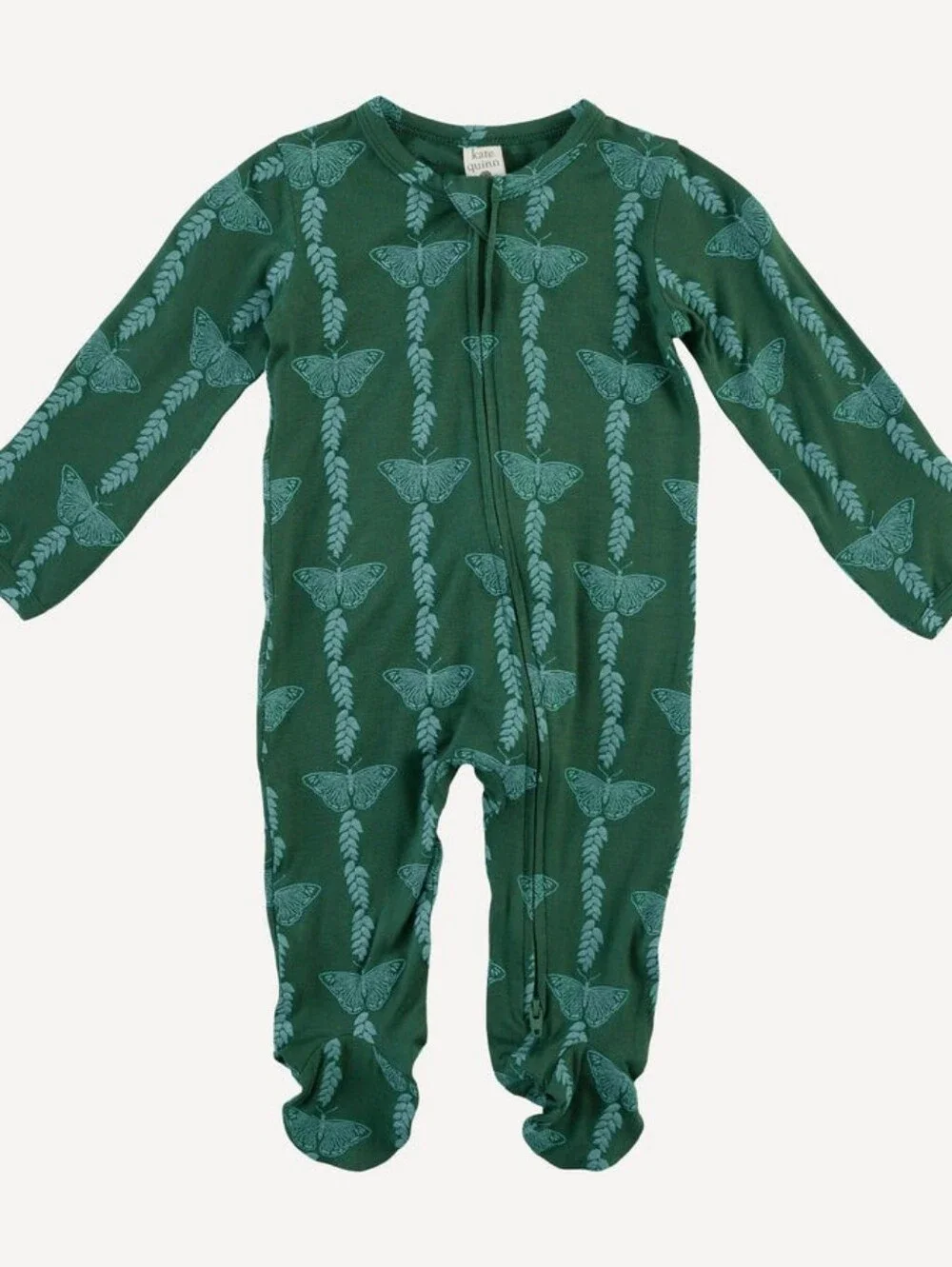 NWT 6-9M Kate Quinn long sleeve two way zipper Juniper Butterfly Vine Bamboo