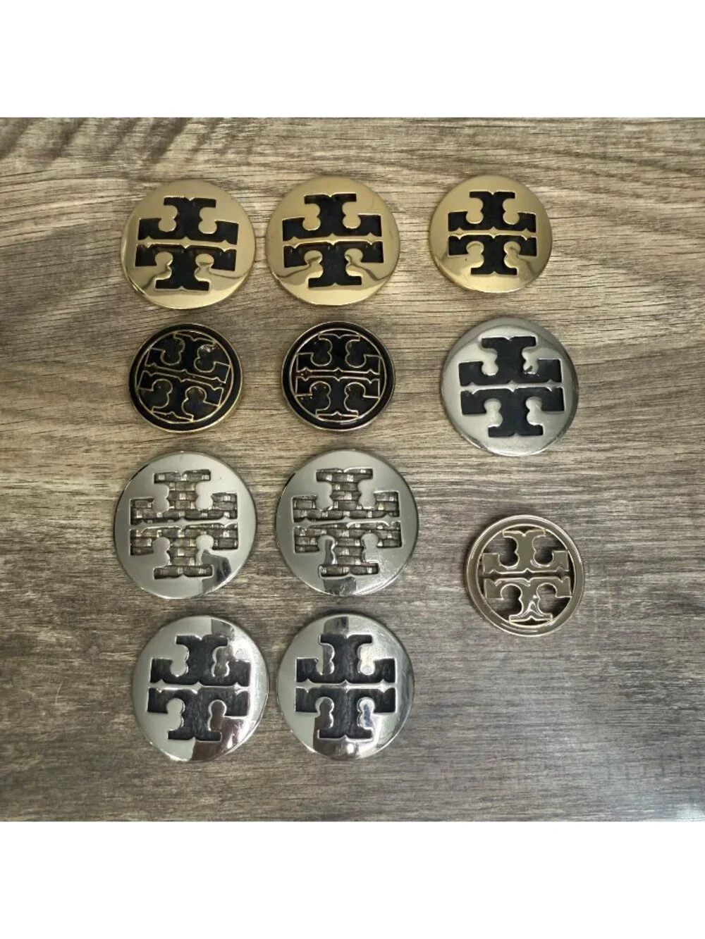 Lot of 11 Tory Burch Gold & Silver Metal Replacement Button Medallions Upcycle