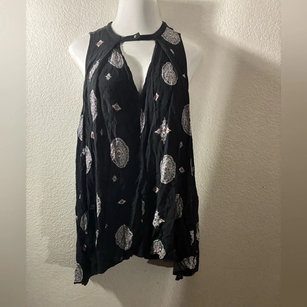 Free People Black Sleeveless Tree Swing Tunic Dress