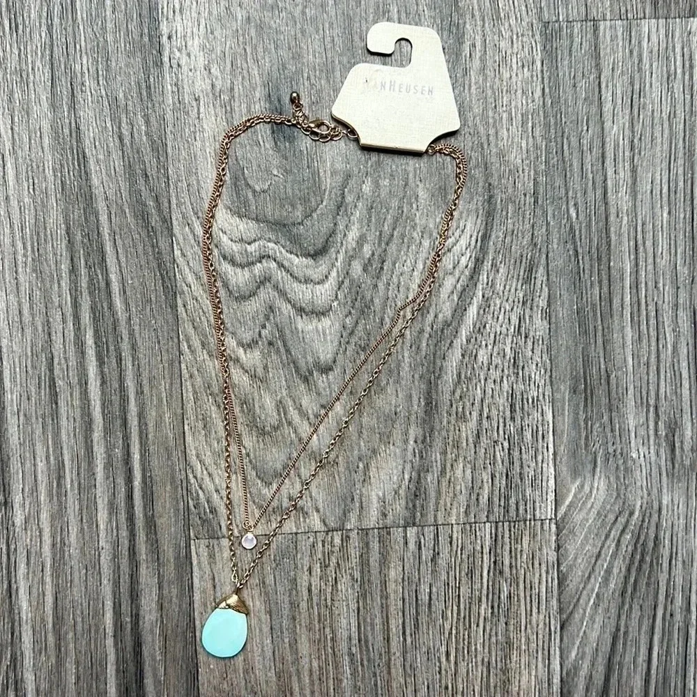 Van‎ Heusen Gold Chain Layered Necklace With Teal Stone NWT