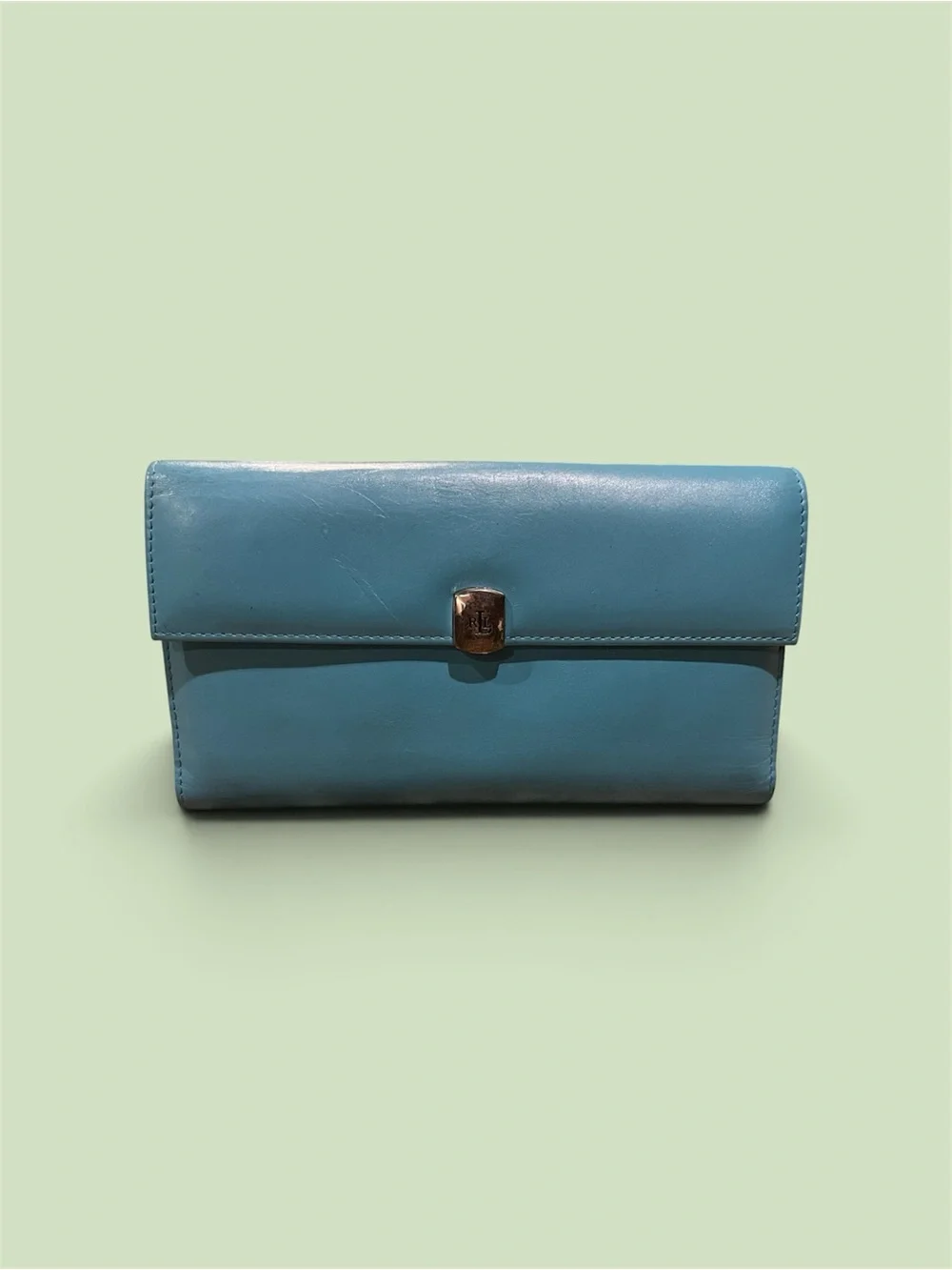 Lauren Ralph Lauren Turquoise Leather Wallet with Gold-Tone Closure