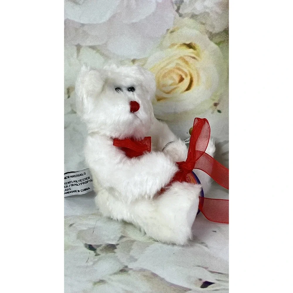 White Teddy Bear Plush Jointed Progressive Red Bow Stuffed Animal TAG Candy Gift