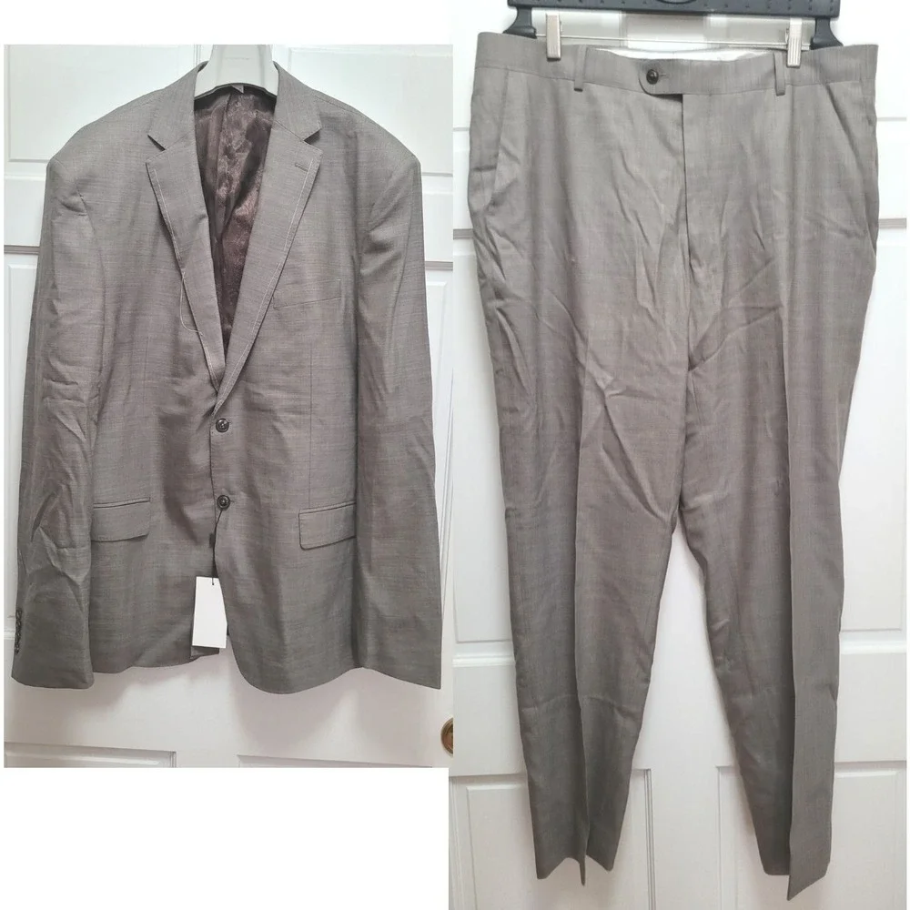 BP Skinner Men's 2-pc 100% Wool Light Brown Suit - 50L, 40