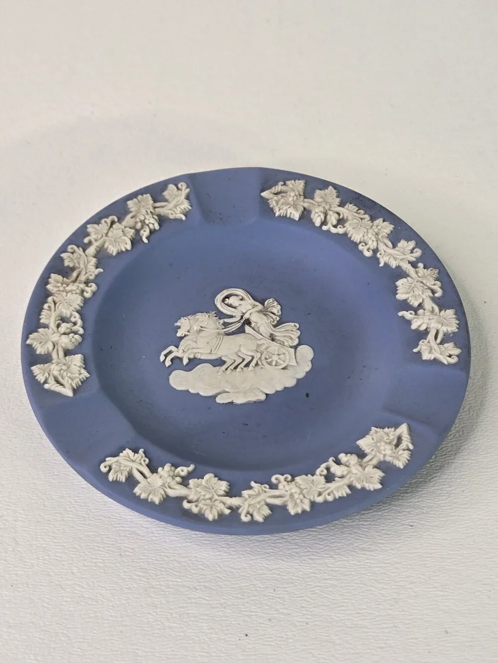 Wedgwood Blue Jasperware Ashtray Pegasus Chariot‎ Design Made in England
