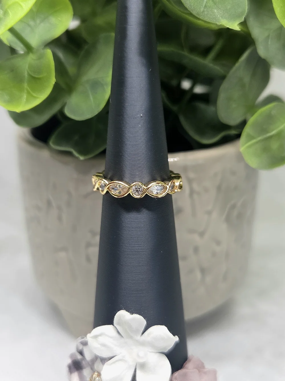 Gold Diamond CZ Marquise Eternity Band