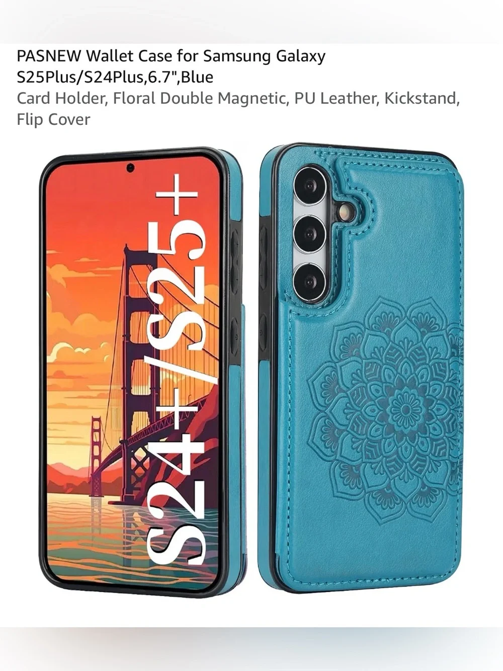 Blue Wallet Case for Samsung Galaxy S24/S25 Plus 6.7 inch card holder PU leather