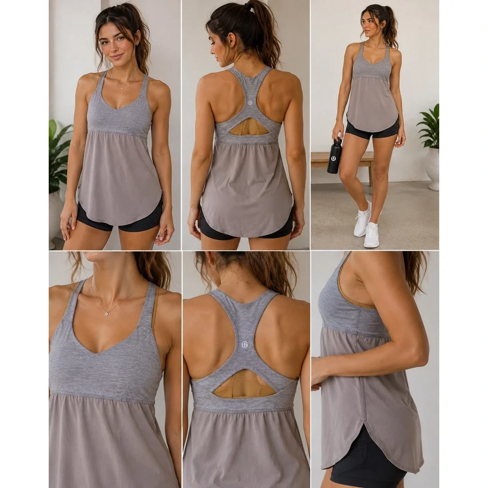 Lululemon Grey Taupe Racerback Tank Top with Built-in Shelf Bra Size 4