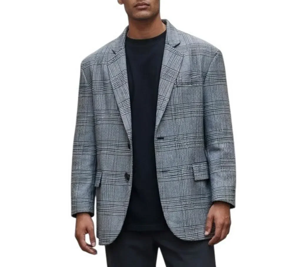 Zara Man Plaid Blazer Jacket Notched Lapel Two Button Front Flap Pocket Size XS