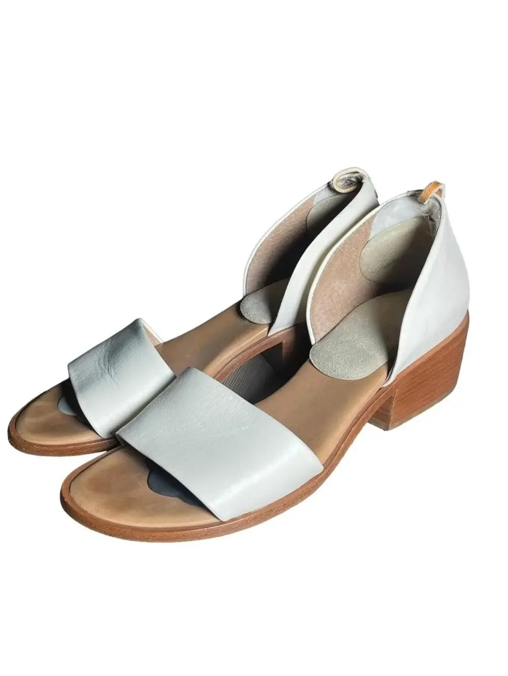 Steven Alan White Leather Wander D’Orsay Sandals Block Heel Size 8