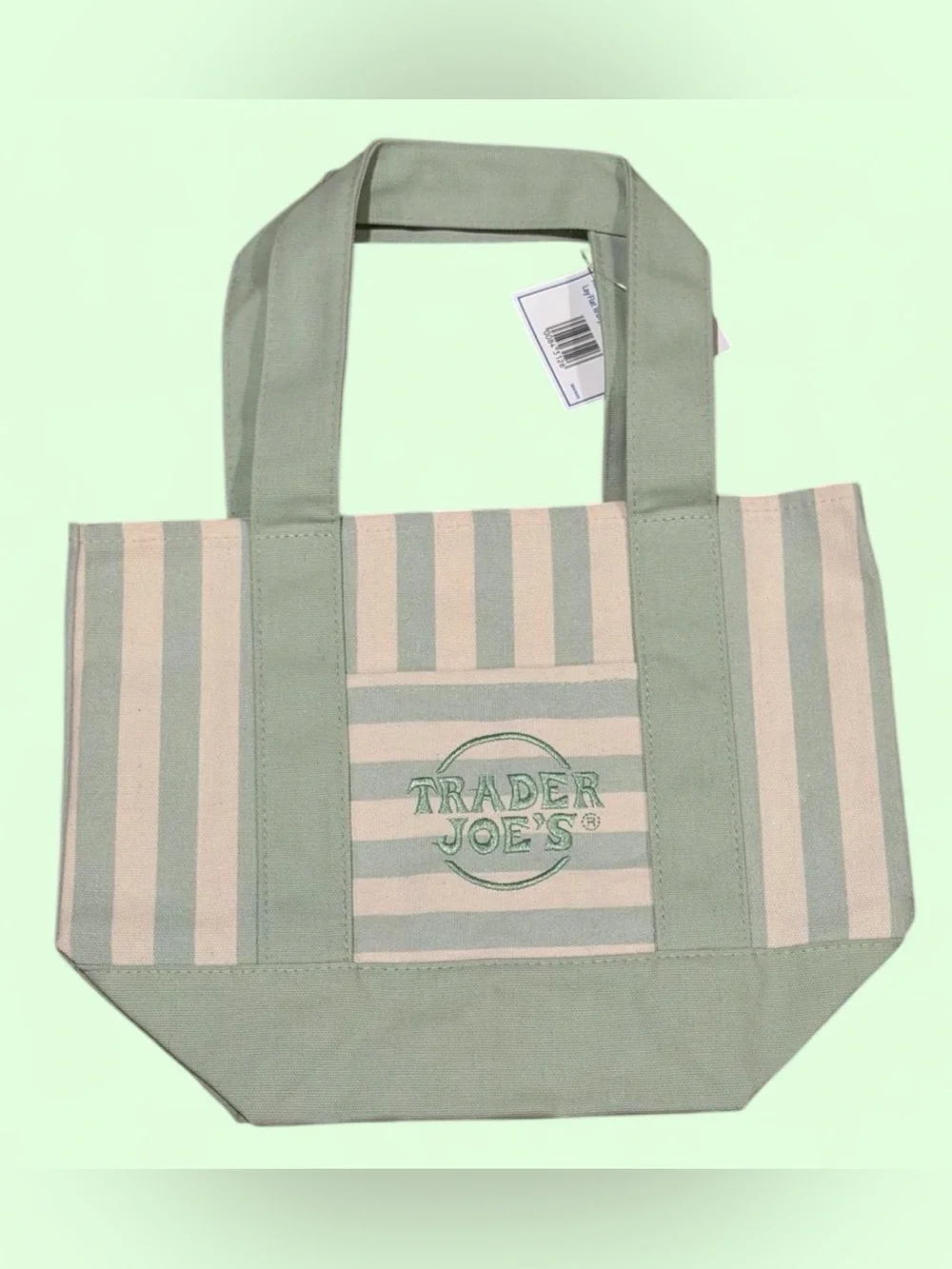 Trader Joe’s Striped Green Cream Canvas Mini Tote NWT