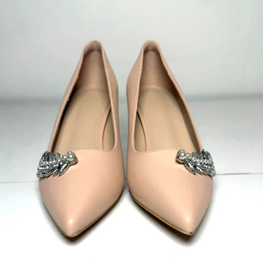 Rhinestone Beige Heels Womens 9 NWOB