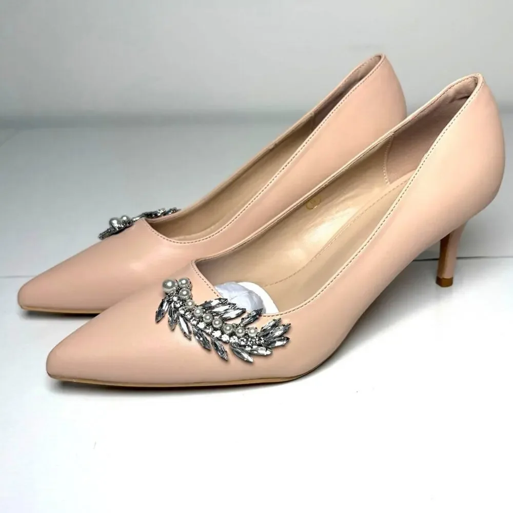 Rhinestone Beige Heels Womens 9 NWOB