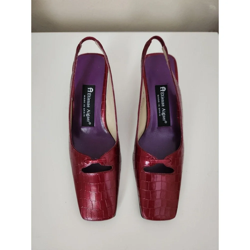 Etienne Aigner‎ Womens Leather High Heels Shoes Red Mahogany Made In Spain Sz 6M