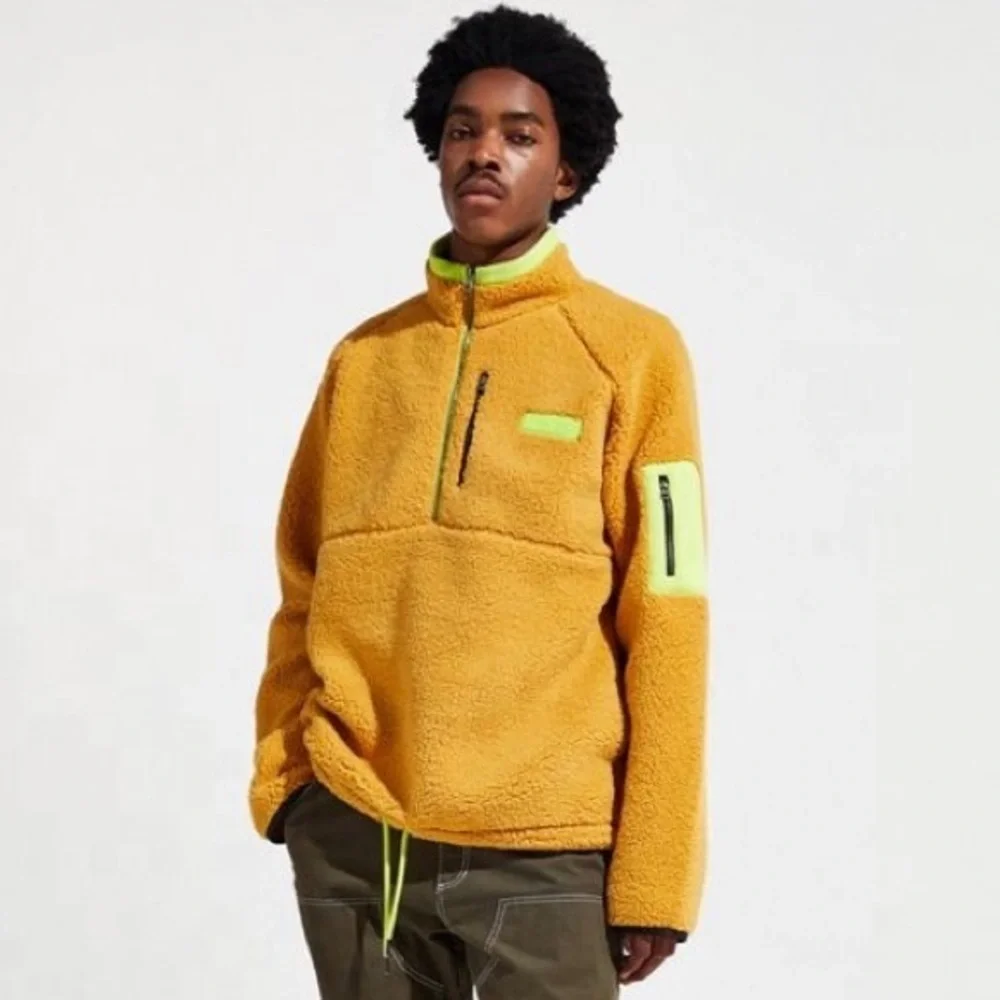 Fila Orange Neon Green Cozy Sherpa Half Zip Sweatshirt Pullover Jacket