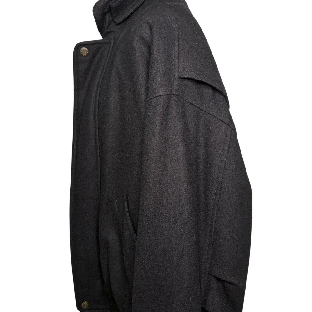 Gant Black Gray Wool Bomber Jacket Coat Leather Collar‎ XL Preppy Classic