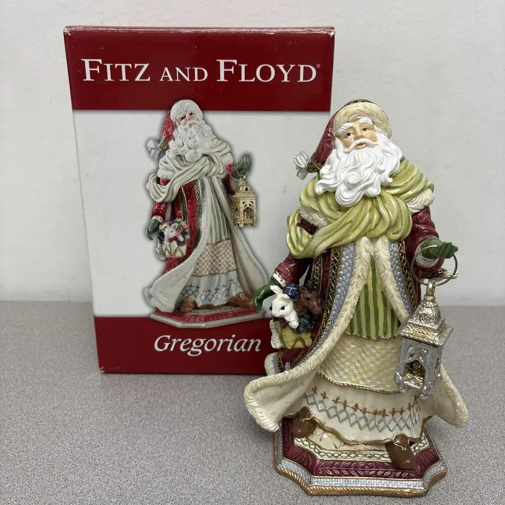Fitz & Floyd RARE Gregorian Musical RED CLOAK, 9” Santa Figurine With‎ Lantern