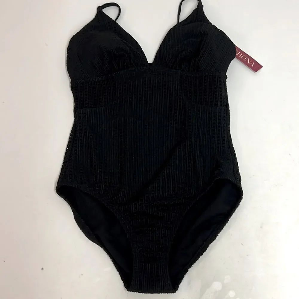 Merona Black Baker Weave Lace‎ One Piece Swimsuit D22