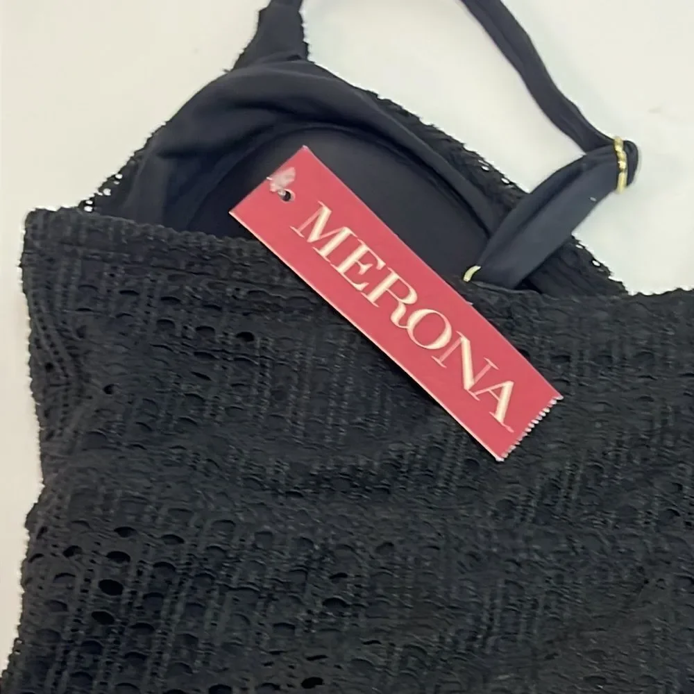 Merona Black Baker Weave Lace‎ One Piece Swimsuit D22