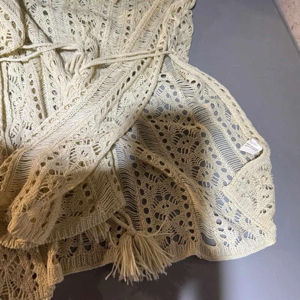 Boho Cream Open Knit Crochet Swim‎ Cover-Up Sheer Coastal Cowgirl Vacation
