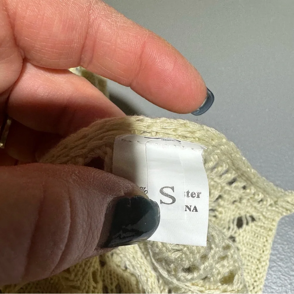 Boho Cream Open Knit Crochet Swim‎ Cover-Up Sheer Coastal Cowgirl Vacation