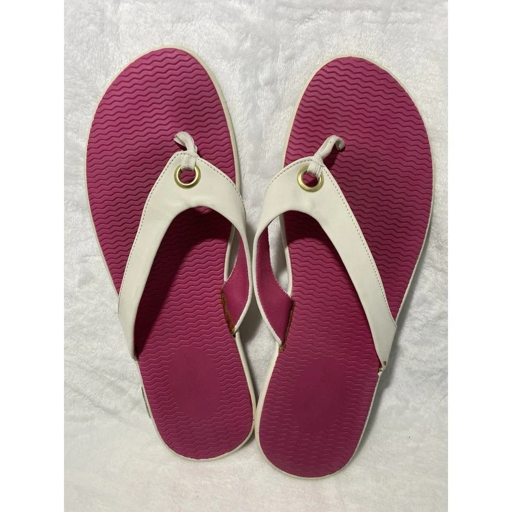 Women's Pink/White Flip Flop Sandals US‎ 11 Rubber Upper Slip On Eyelet
